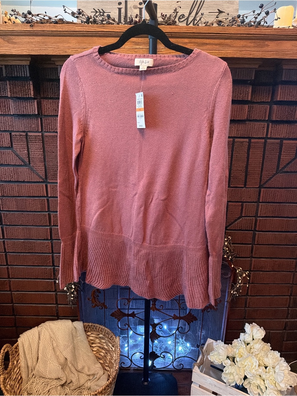 Style & co Women's Scallop Hem Sweater Dress - Dusty Rose